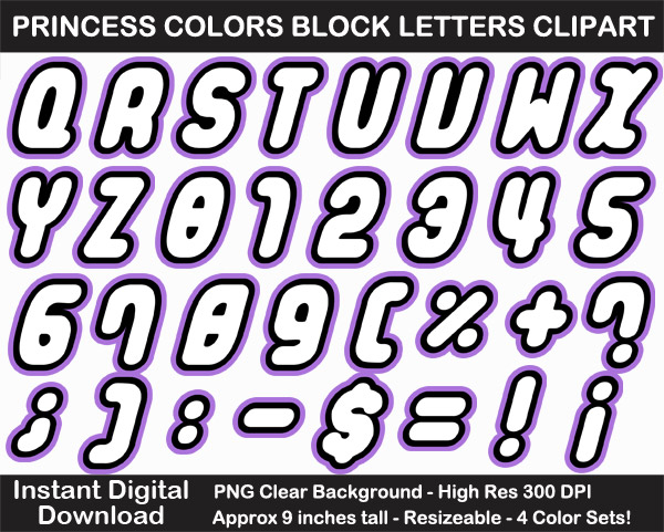 Love these fun block letters clip art in pastel princess colors for birthday decorations, bulletin boards, and scrapbooking!