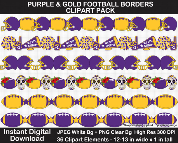 Love these fun purple and gold football borders for scrapbooks, signs, and bulletin boards. Go Vikings!