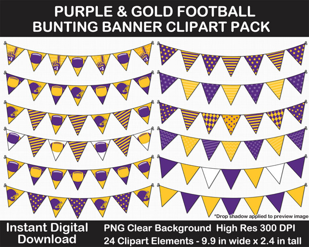 Love these fun Purple and Gold Football Theme Bunting Banner Clipart - Go Vikings!