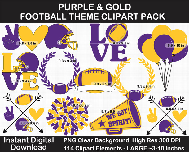 Love these fun Purple and Gold Football Theme Clipart - Letters, Numbers, Punctuation - Go Vikings!