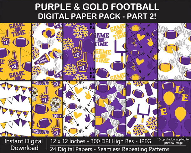 Love these fun purple and gold football digital papers - Go Vikings!