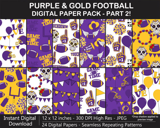 Love these fun purple and gold football digital papers - Go Vikings!