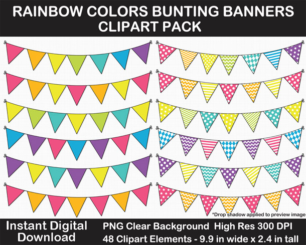 Love this fun rainbow colors bunting banner clip art pack for scrapbooking and card-making!