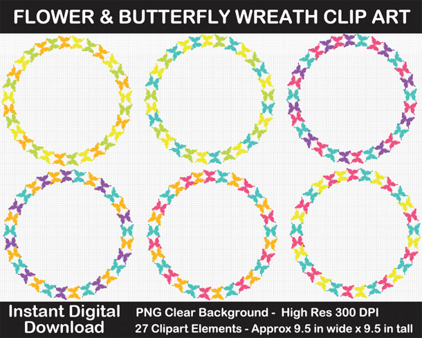 Love these cute rainbow flower and butterfly wreath frames clipart!