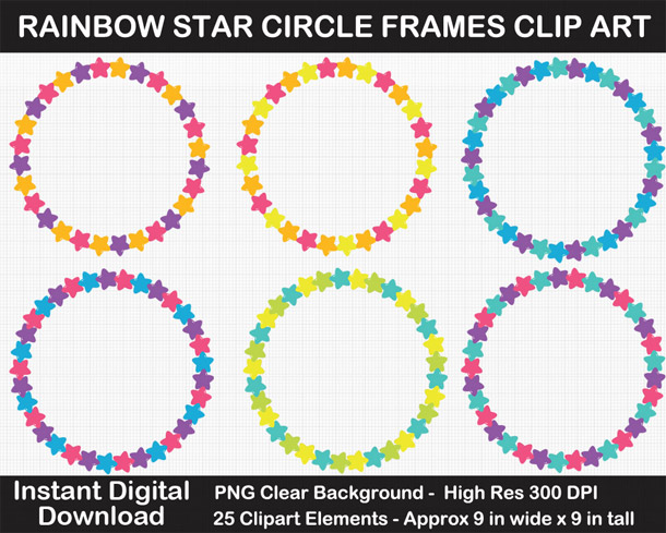 Love these cute rainbow star wreath frames clipart!