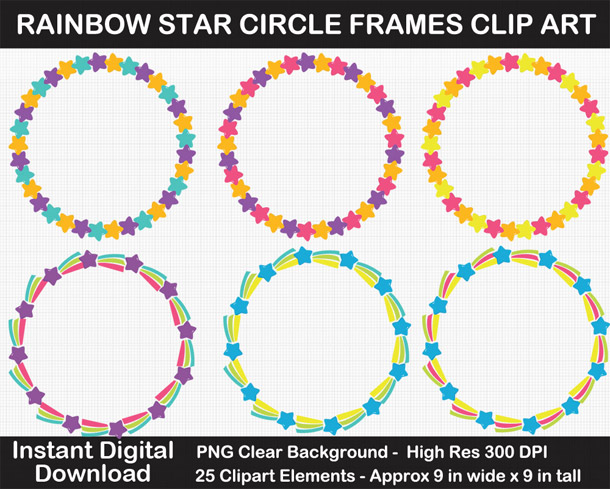 Love these cute rainbow star wreath frames clipart!