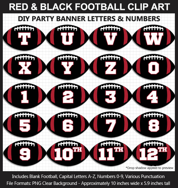 Love these fun Red and Black Football clipart for game day decoration - Letters, Numbers, Punctuation - Go Falcons!