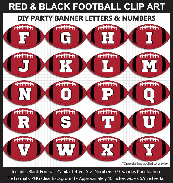 Love these fun Red and Black Football clipart for game day decoration - Letters, Numbers, Punctuation - Go Falcons!