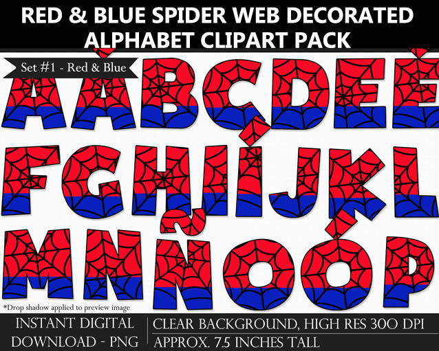 Spider-man-Inspired Alphabet Clipart - Letters, Numbers, Punctuation
