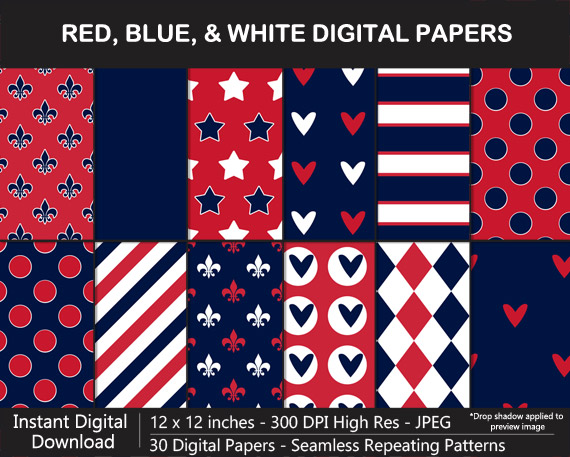 Red, Blue, White Digital Paper Pack