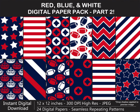 Love these red, blue, and white pattern digital papers!