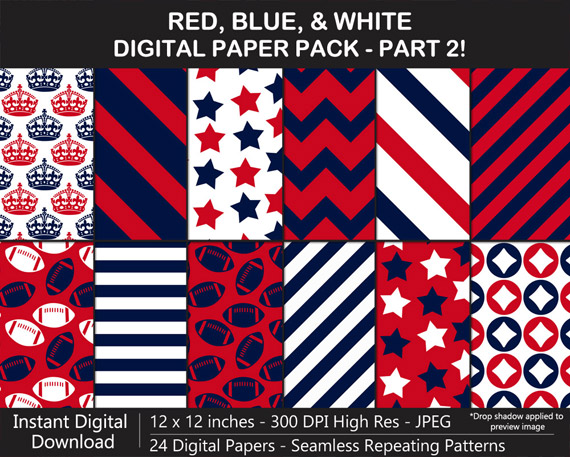 Love these red, blue, and white pattern digital papers!