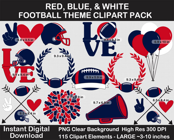 Love these fun red, blue, white football theme clipart pack!