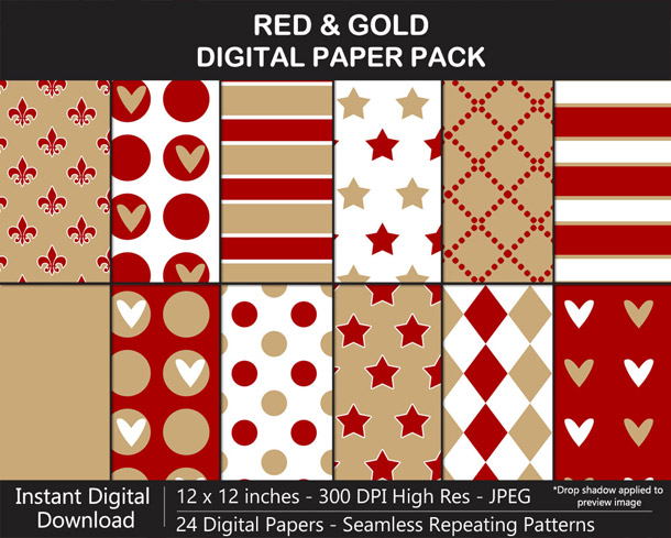 Love these fun red and gold digital papers!