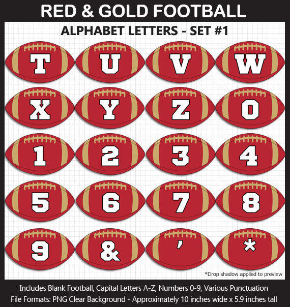 Love these fun Red and Gold Football clipart for game day decoration - Letters, Numbers, Punctuation - Go Niners!