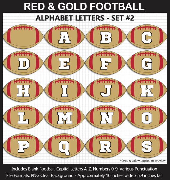 Love these fun Red and Gold Football clipart for game day decoration - Letters, Numbers, Punctuation - Go Niners!