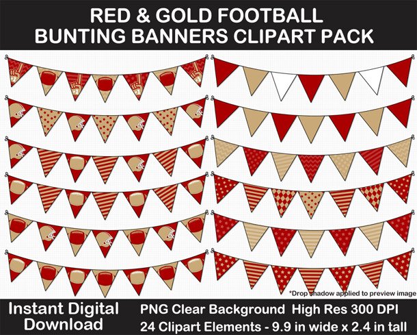 Love these fun Red and Gold Football Theme Bunting Banner Clipart - Go Niners!