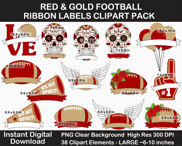 Love these fun Red and Gold Ribbon Labels Clipart - Go Niners!