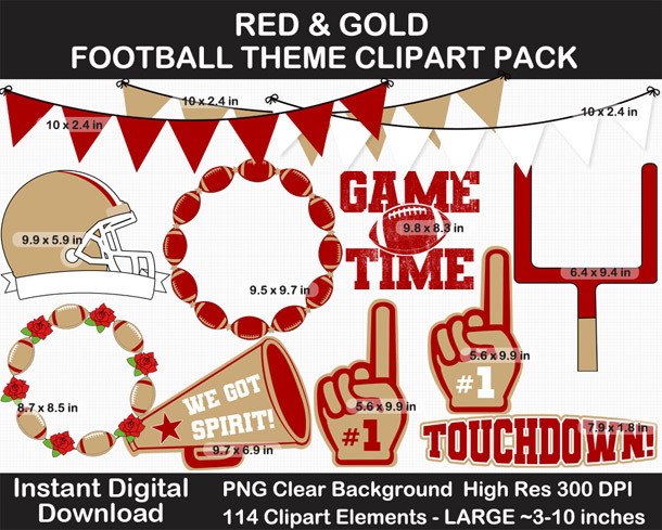 Love these fun Red and Gold Football Theme Clipart - Letters, Numbers, Punctuation - Go Niners!