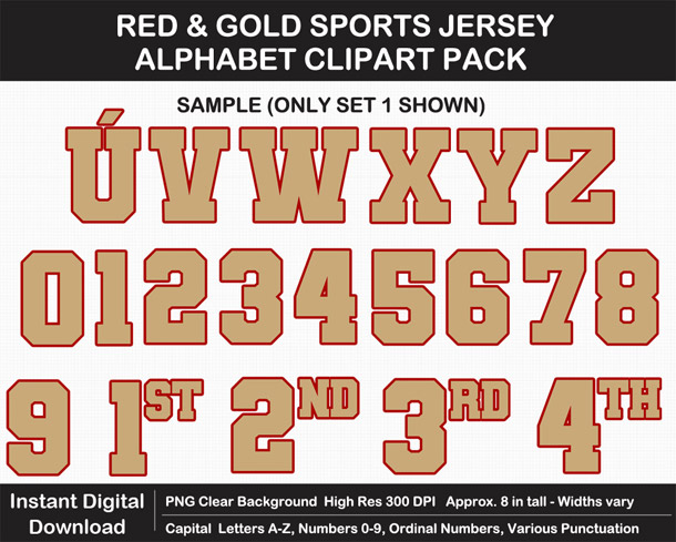 Love these fun Red and Gold Sports Jersey Alphabet Clipart for Sign Making - Letters, Numbers, Punctuation - Go Niners!
