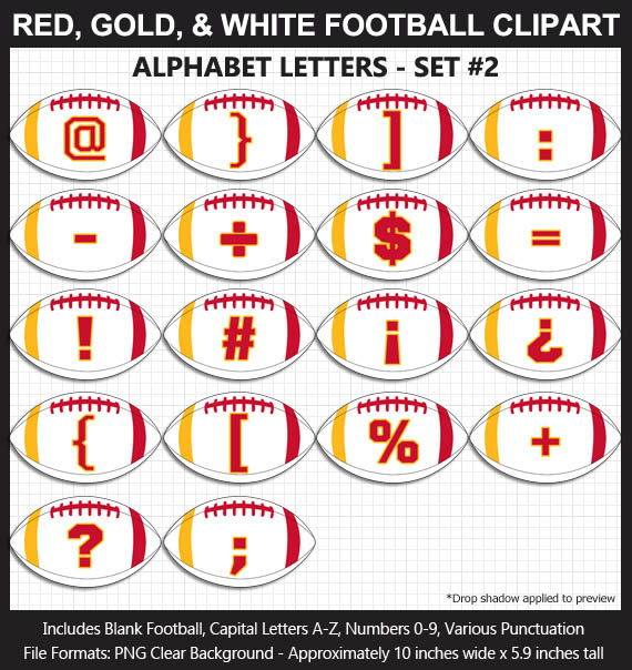 Love these fun Red, Gold, and White Football clipart for game day decoration - Letters, Numbers, Punctuation - Go Chiefs!