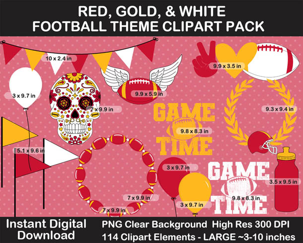 Love these fun Red, Gold, and White Football Theme Clipart - Letters, Numbers, Punctuation - Go Chiefs!