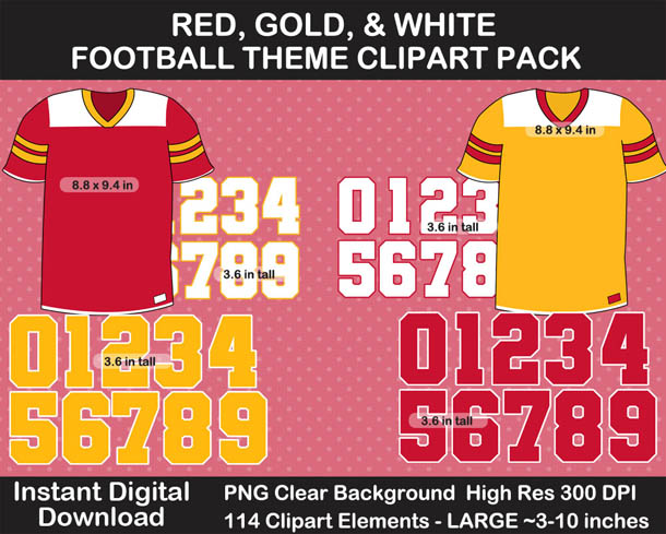 Love these fun Red, Gold, and White Football Theme Clipart - Letters, Numbers, Punctuation - Go Chiefs!