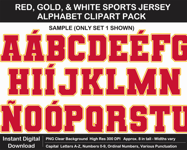 Love these fun Red, Gold, and White Sports Jersey Alphabet Clipart for Sign Making - Letters, Numbers, Punctuation - Go Chiefs!
