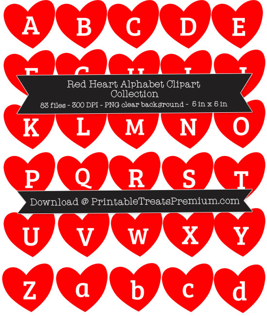 Red Heart Alphabet Clipart Collection