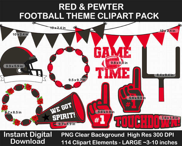 Love these fun Red and Pewter Football Theme Clipart - Letters, Numbers, Punctuation - Go Buccs!