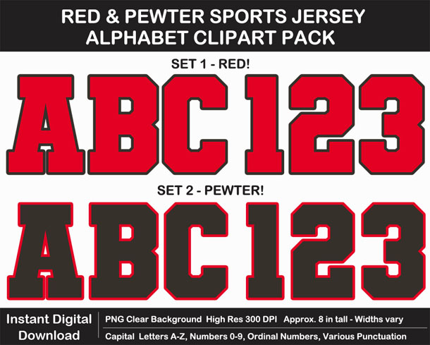 Love these fun Red and Pewter Sports Jersey Alphabet Clipart for Sign Making - Letters, Numbers, Punctuation - Go Buccs!