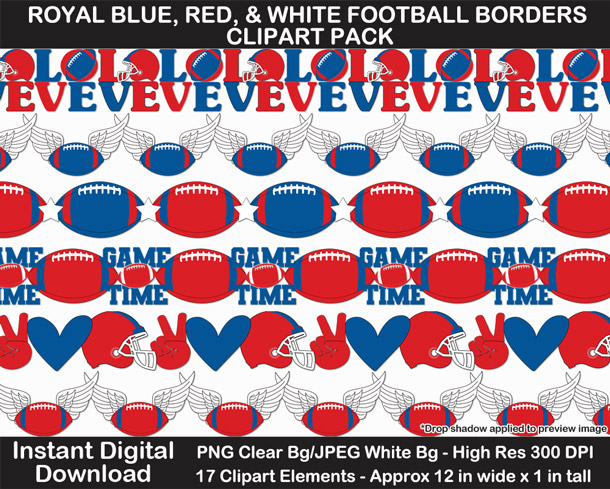 Love these fun royal blue, red, and white football borders for scrapbooks, signs, and bulletin boards. Go Bills!