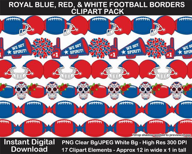 Love these fun royal blue, red, and white football borders for scrapbooks, signs, and bulletin boards. Go Bills!