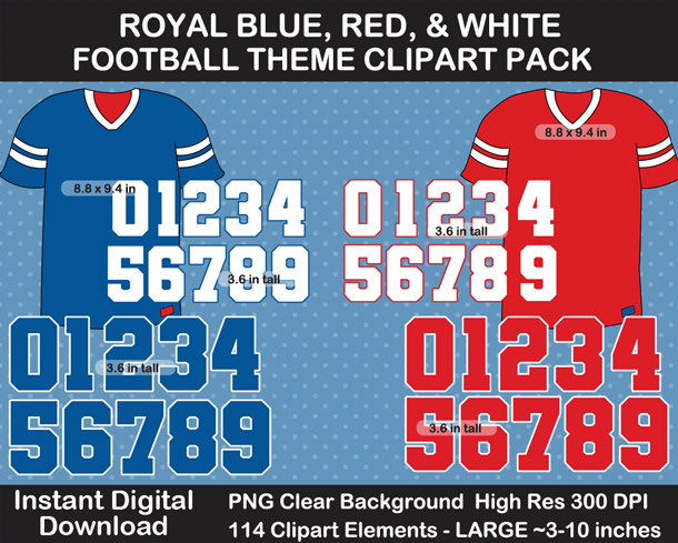 Love these fun Royal Blue, Red, and White Football Theme Clipart - Letters, Numbers, Punctuation - Go Bills!