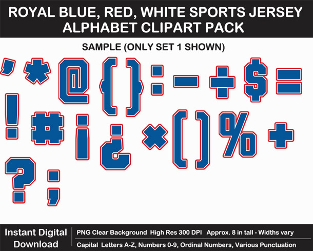 Love these fun Royal Blue, Red, White Sports Jersey Alphabet Clipart for Sign Making - Letters, Numbers, Punctuation - Go Bills!
