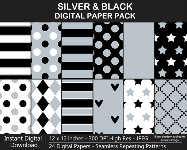Love these fun silver and black digital papers!