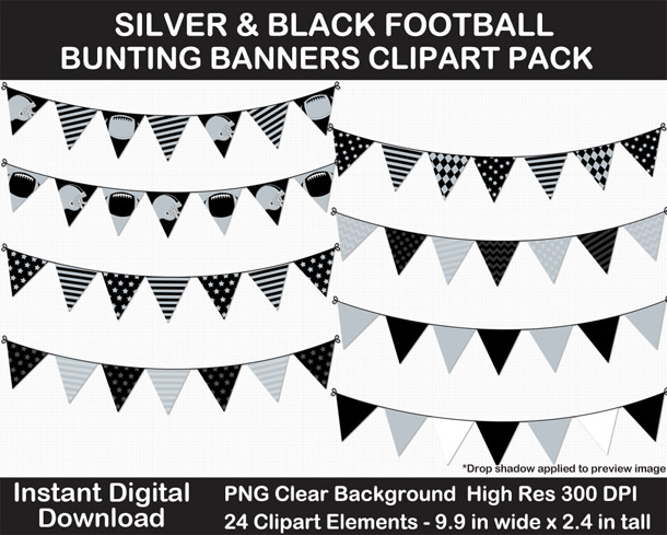 Love these fun Silver and Black Football Theme Bunting Banner Clipart - Go Raiders!