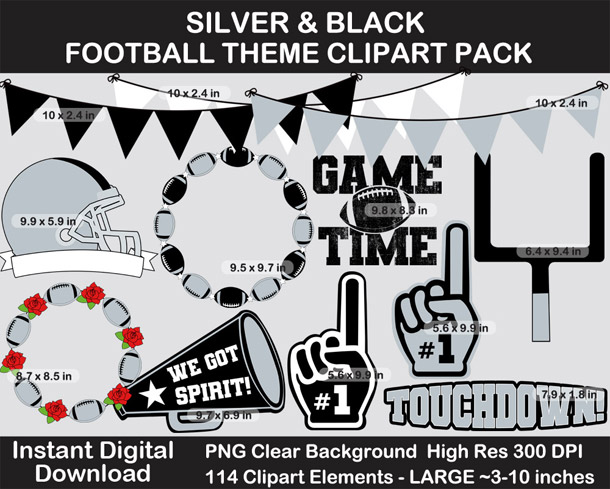 Love these fun Silver and Black Football Theme Clipart - Letters, Numbers, Punctuation - Go Raiders!