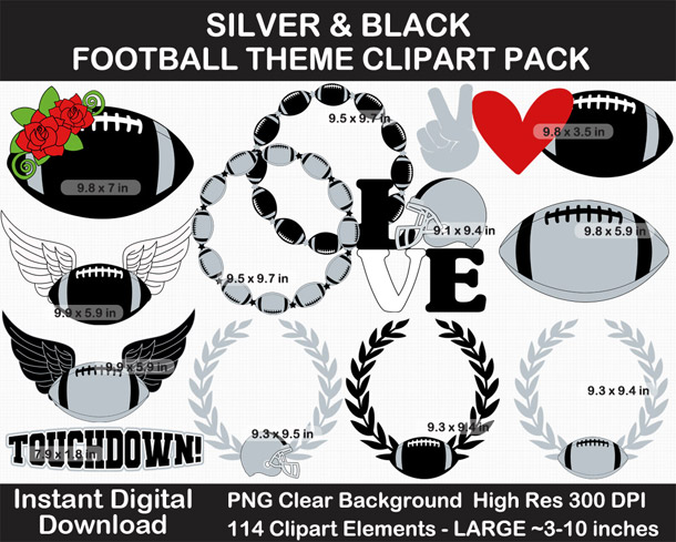 Love these fun Silver and Black Football Theme Clipart - Letters, Numbers, Punctuation - Go Raiders!