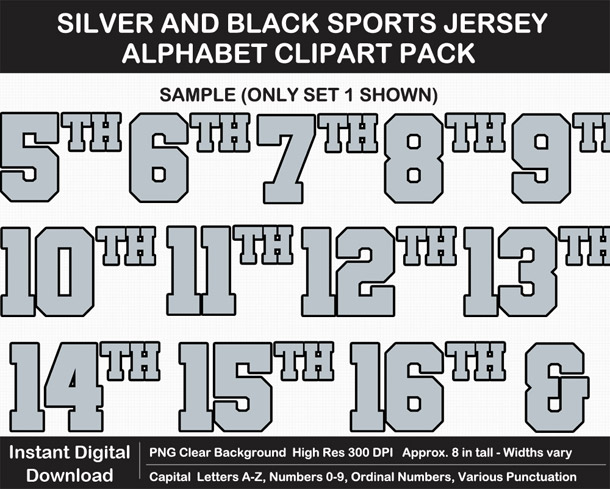 Love these fun Silver and Black Sports Jersey Alphabet Clipart for Sign Making - Letters, Numbers, Punctuation - Go Raiders!