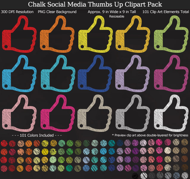 Love these rainbow chalk social media thumbs up clipart - 101 colors