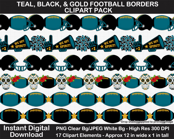 Love these fun teal, black, and gold football borders for scrapbooks, signs, and bulletin boards. Go Jaguars!