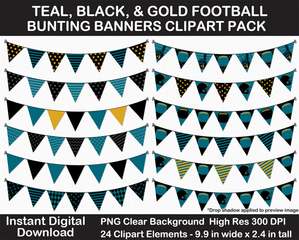 Love these fun Teal, Black, Gold Football Theme Bunting Banner Clipart - Go Jaguars!