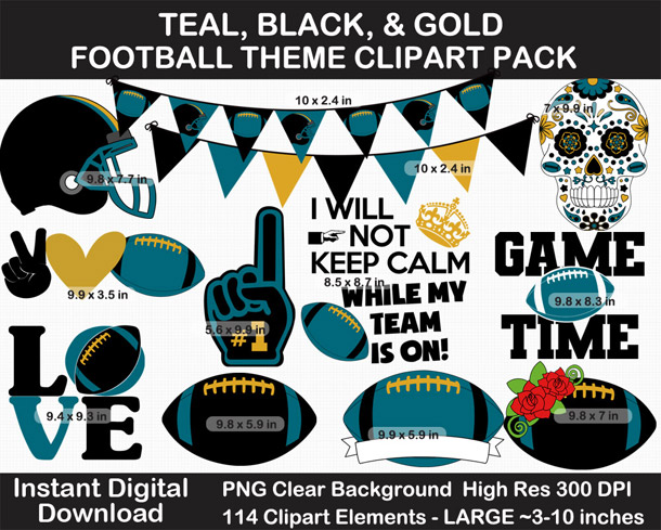 Love these fun Teal, Black, and Gold Football Theme Clipart - Letters, Numbers, Punctuation - Go Jaguars!