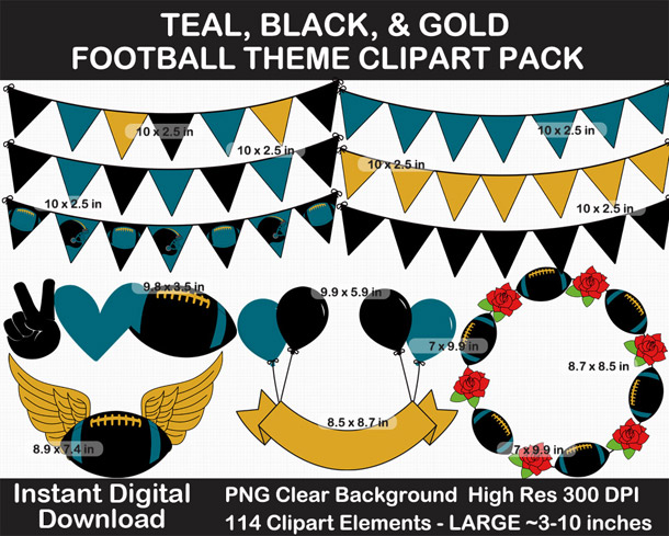 Love these fun Teal, Black, and Gold Football Theme Clipart - Letters, Numbers, Punctuation - Go Jaguars!
