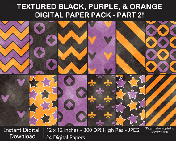 Black, Purple, and Orange Digital Paper Pack for Halloween
