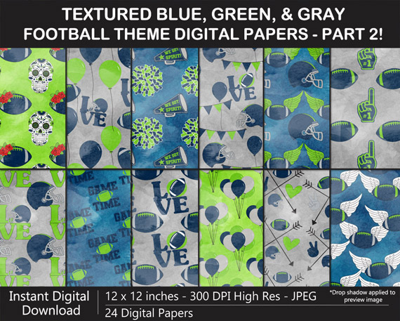 Blue, Green, and Gray Digital Paper Pack
