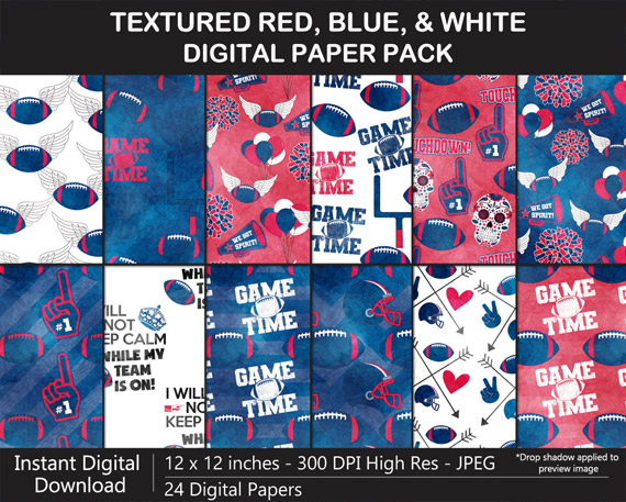 Love these watercolor texture red, blue, and white pattern digital papers!