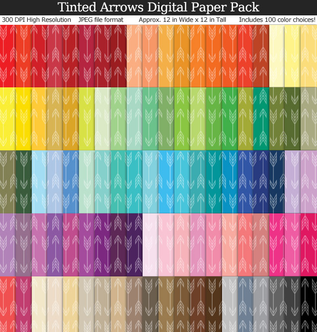 100 Colors Tinted Arrows Digital Paper Pack