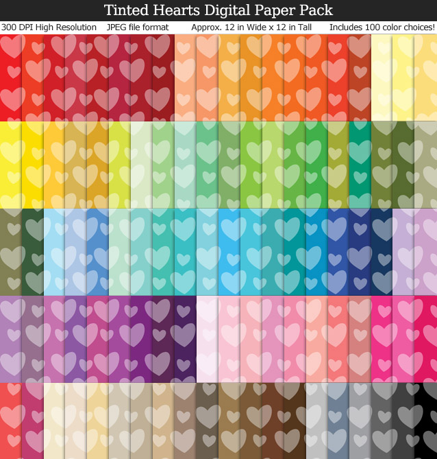 Tinted Hearts Digital Paper Pack - 100 Colors!